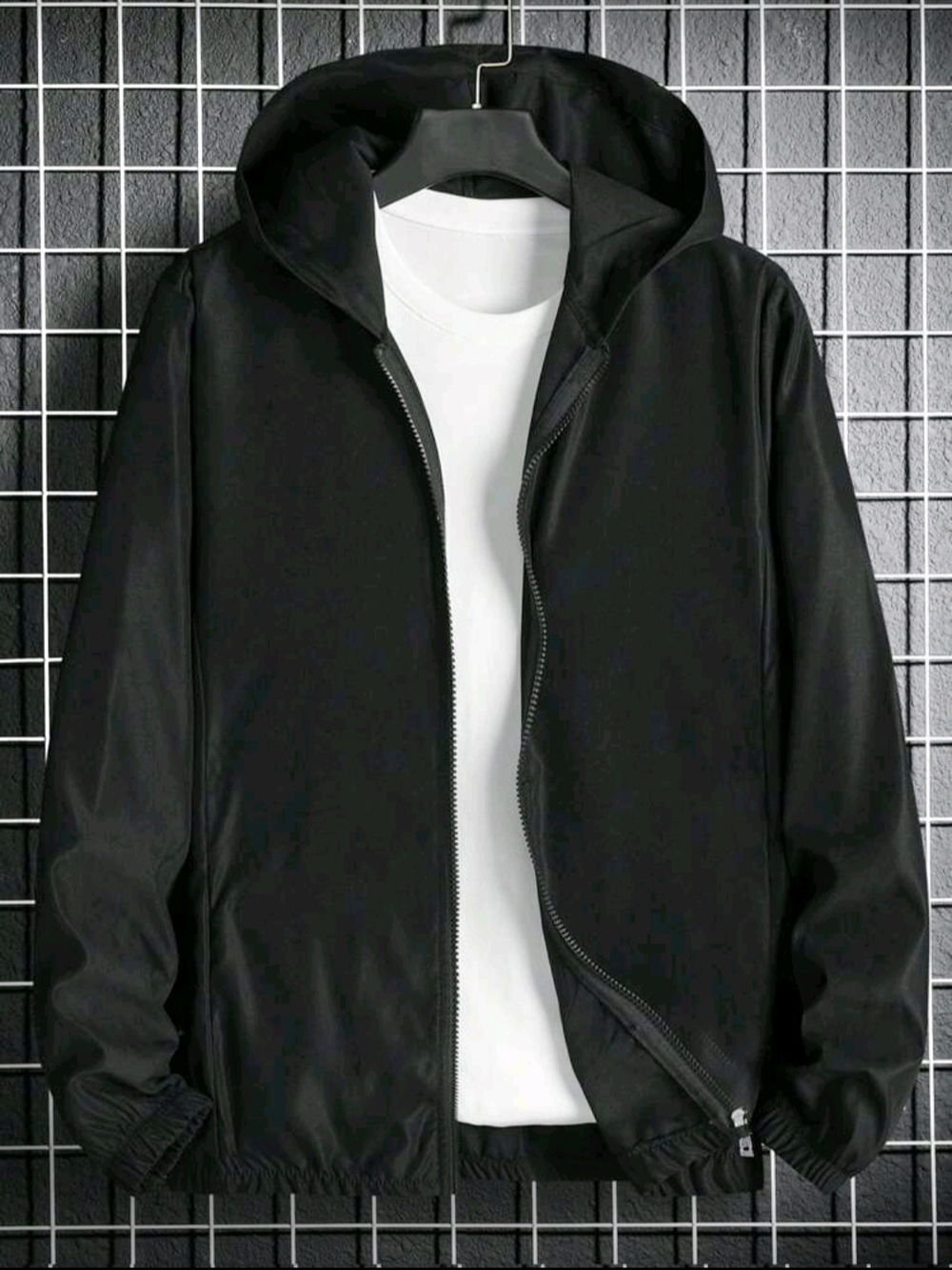 Mens Black Hooded Zip Jacket